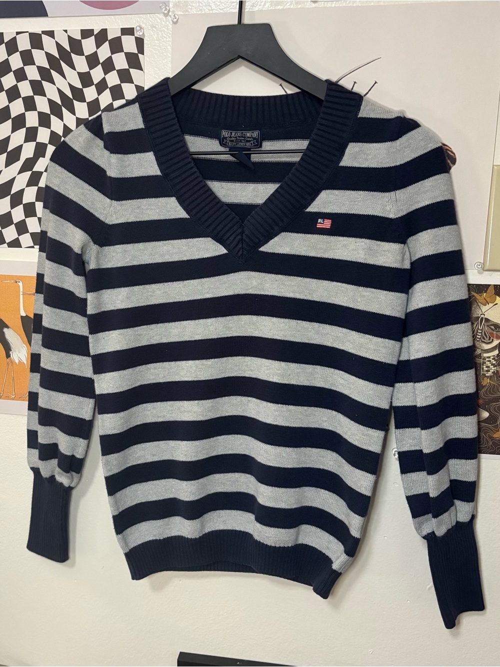 Polo Jeans Company Ralph Lauren Striped V-Neck Sweater Size Small